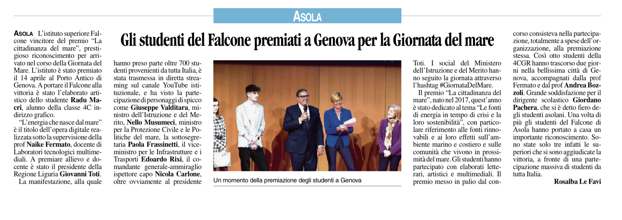 voce di mantova Voce di Mantova Gli studenti del Falcone premiati a Genova per la Giornata del mare 20 Aprile 2023