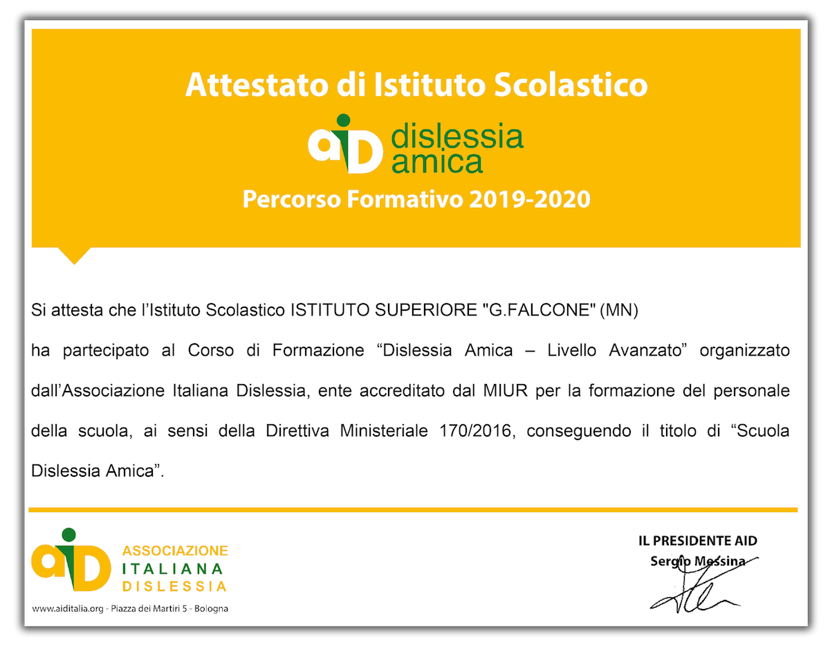 Certificazione Dislessia Amica 18 19