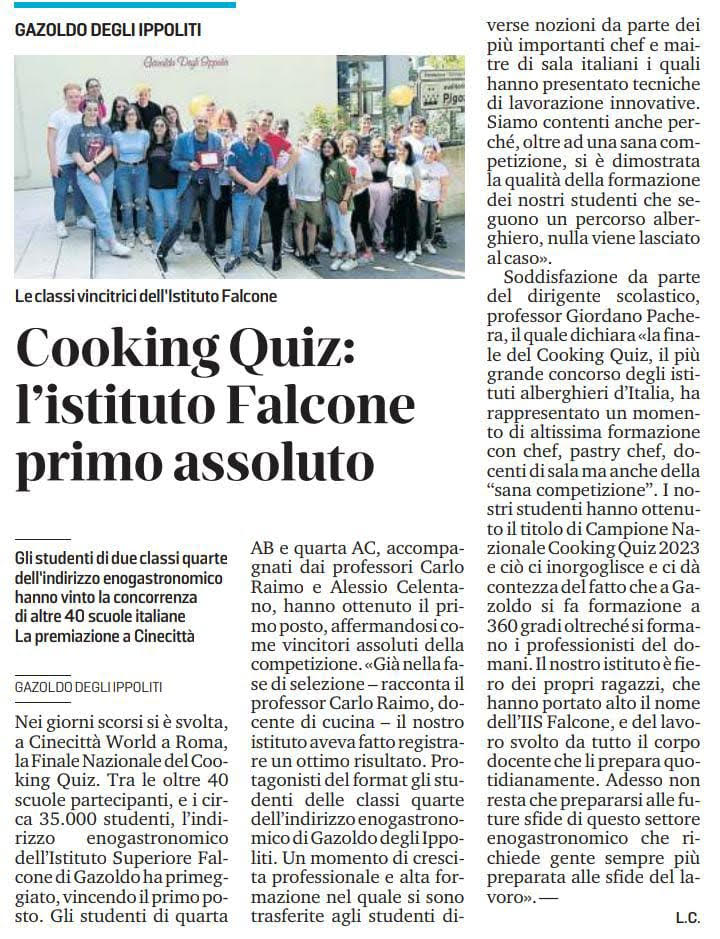 Cooking Quiz istituto Falcone primo assoluto