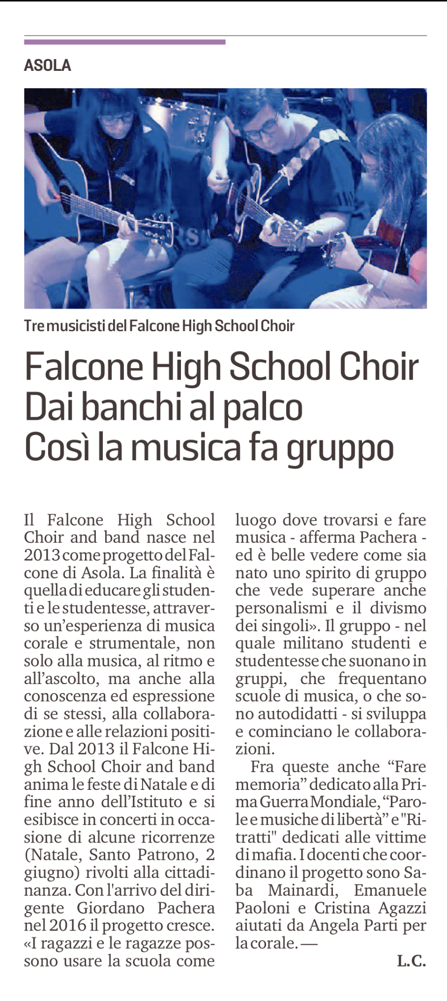 Gazzetta di Mantova Falcone High School Choir Dai banchi al palco Così la musica fa gruppo 10 Novembre 2019 2