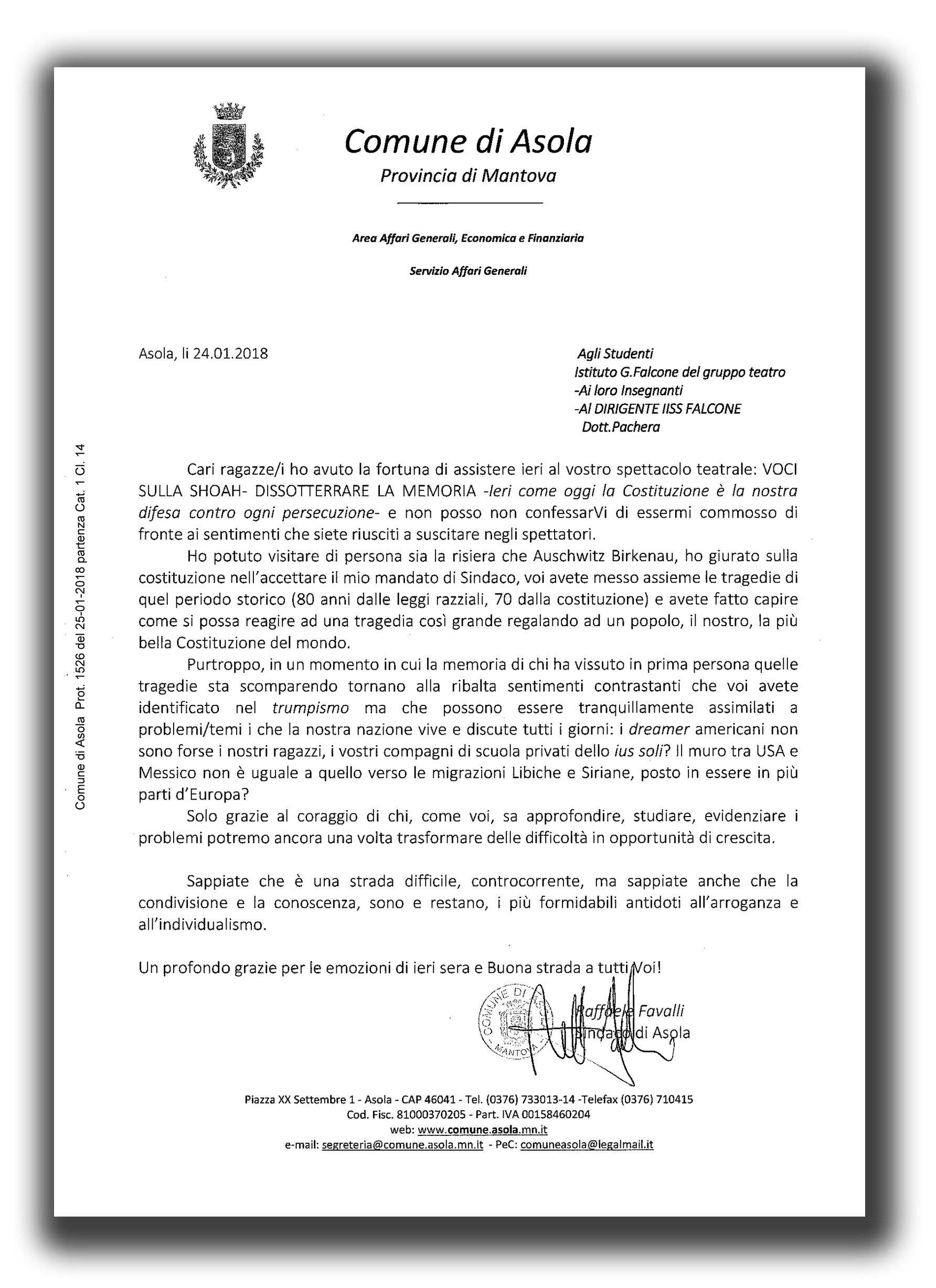 RINGRAZIAMENTI COMUNE SERATA23 01 2018